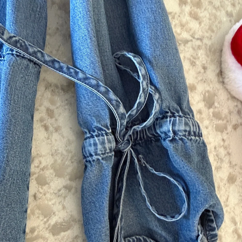 Express Light Denim Puff Sleeve Button Front Mini Shirt Dress Size S - Picture 6 of 11